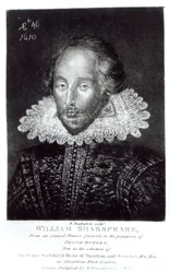 Portret van William Shakespeare (1564-1616), gegraveerd door Robert Dunkarton (1744-1817), gepubliceerd door S.Woodburn, 1811